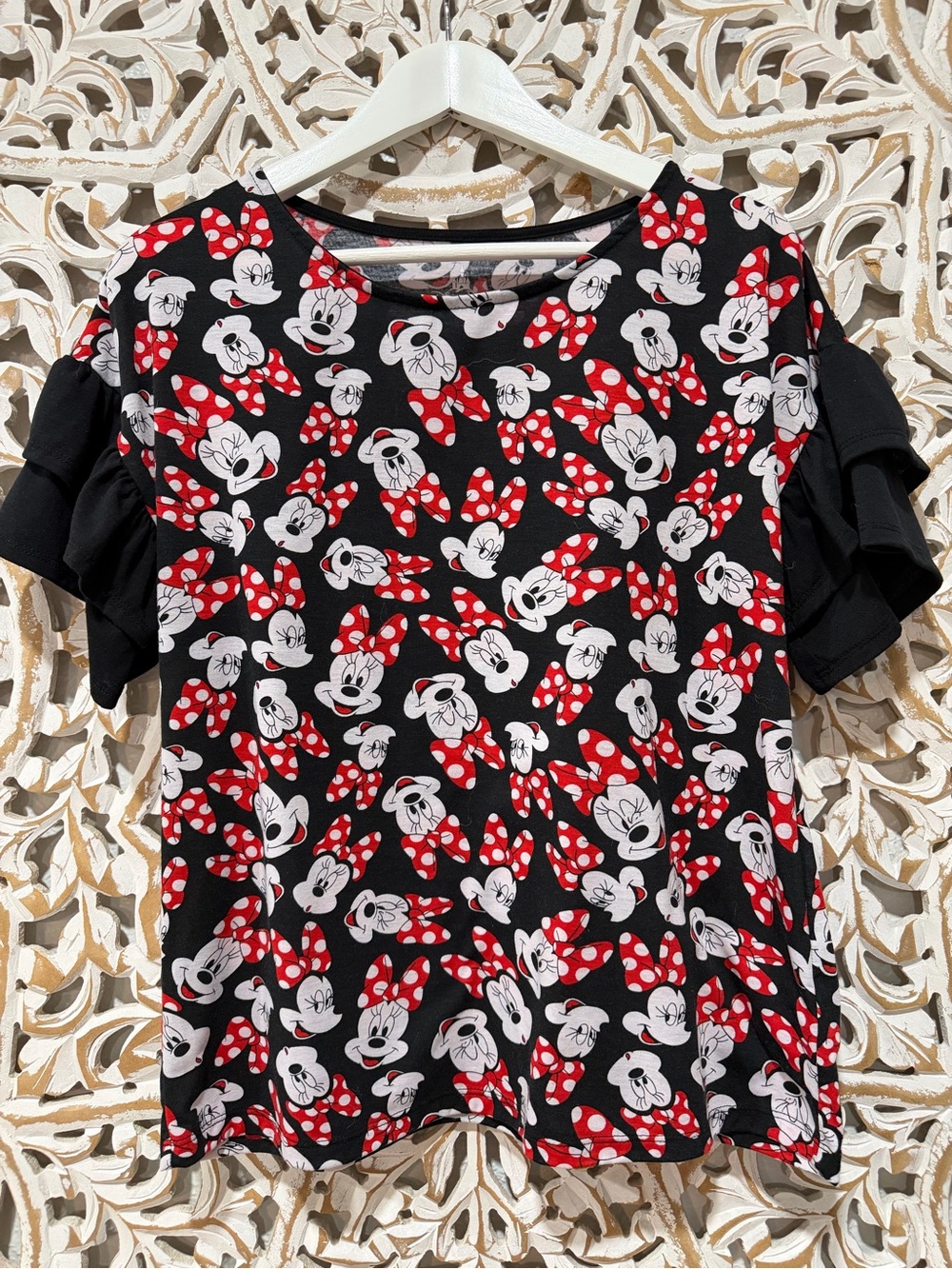 Disney Minnie Mouse Polka Dot Bow Graphic Tee with Ruffle Sleeves